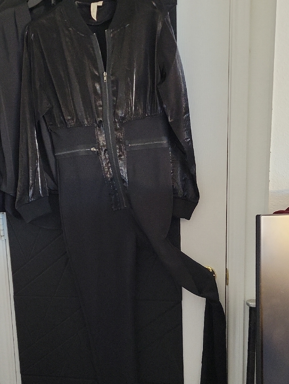 hello miss Black Two-Tone Shiny Bomber Jumpsuit